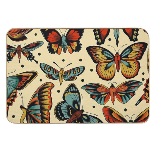 Butterflies Traditional Tattoo Flash Bath Mat