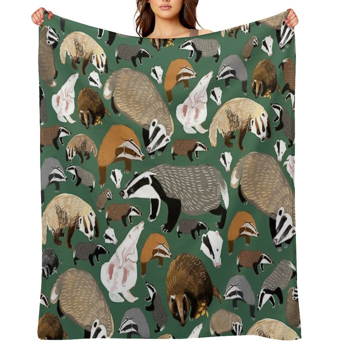 Eurasian Badgers Pattern Green Throw Blanket