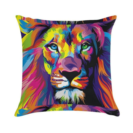 Banksy Rainbow Lion Graffiti Pop Art Painting Soft Short Plush Fabric Throw Pillow