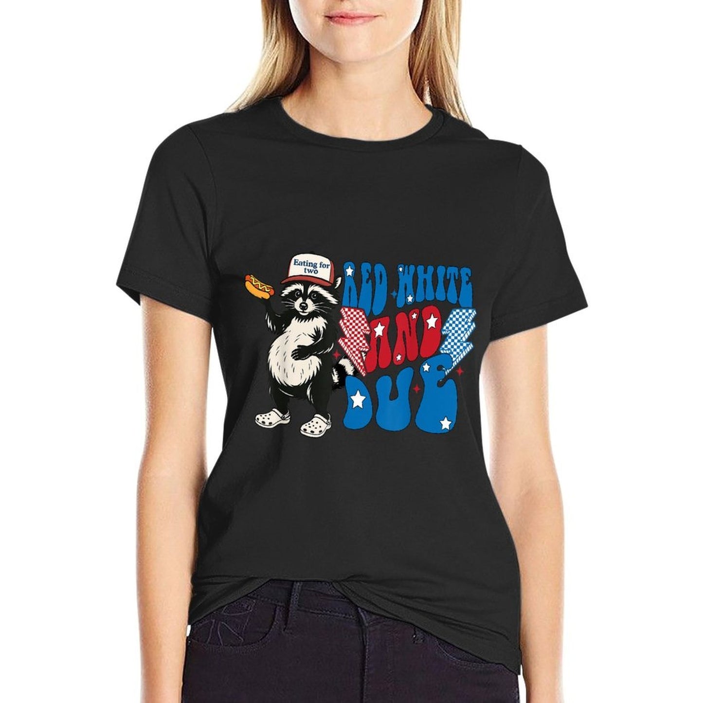 Red White And Due Funny Raccoon 4th of July Patriotic  Ribbed Collar T-Shirt