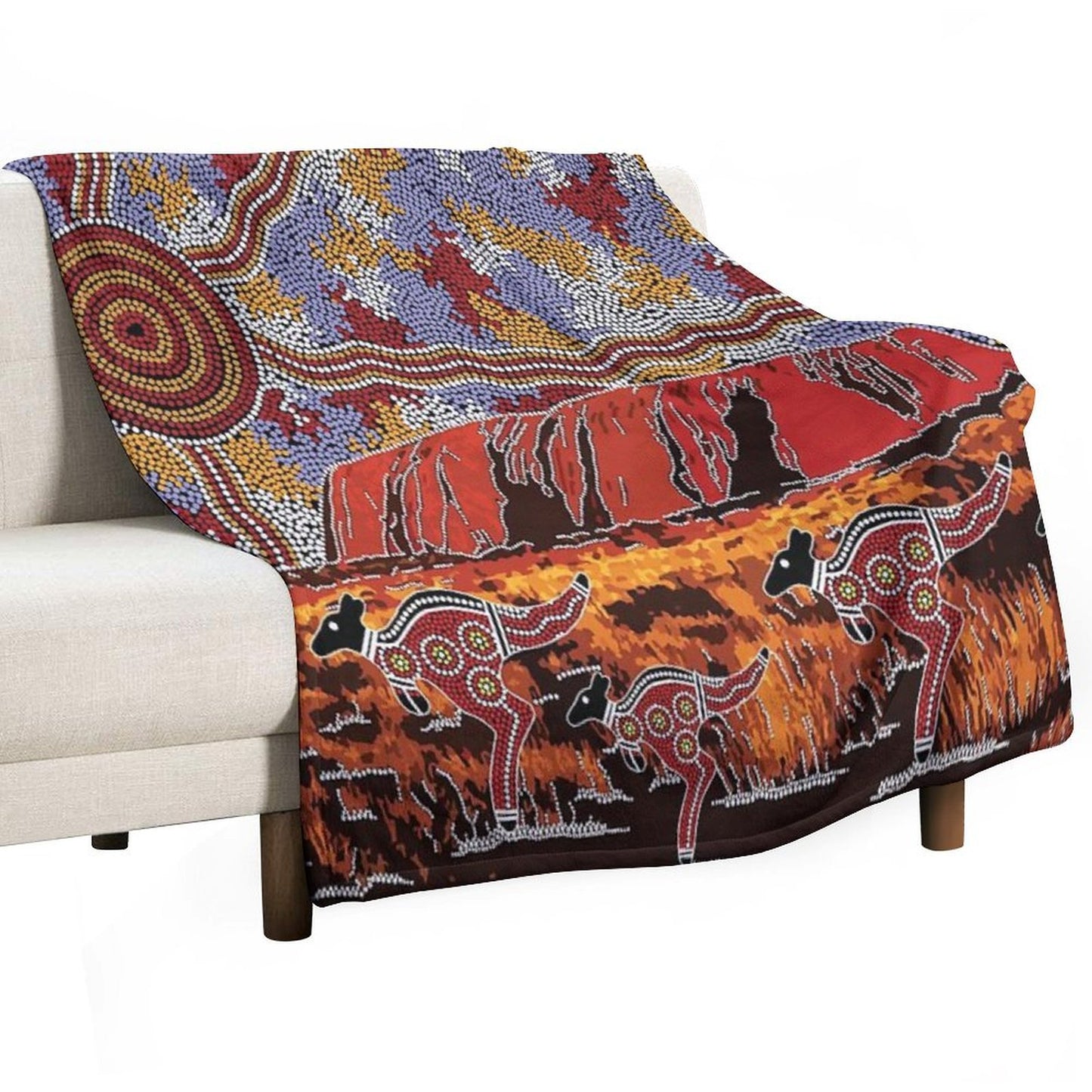 Authentic Aboriginal Art - Uluru  Ayers Rock Throw Blanket
