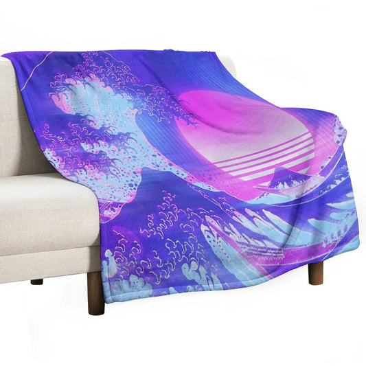 Aesthetic Great Wave Off Kanagawa Retro Vaporwave Throw Blanket