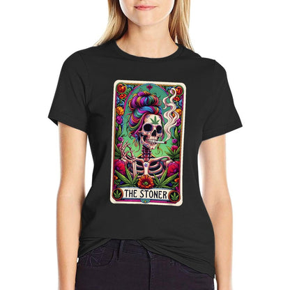 The Stoner Retro Style 420 Cannabis Weed Skeleton Tarot Card T-Shirt