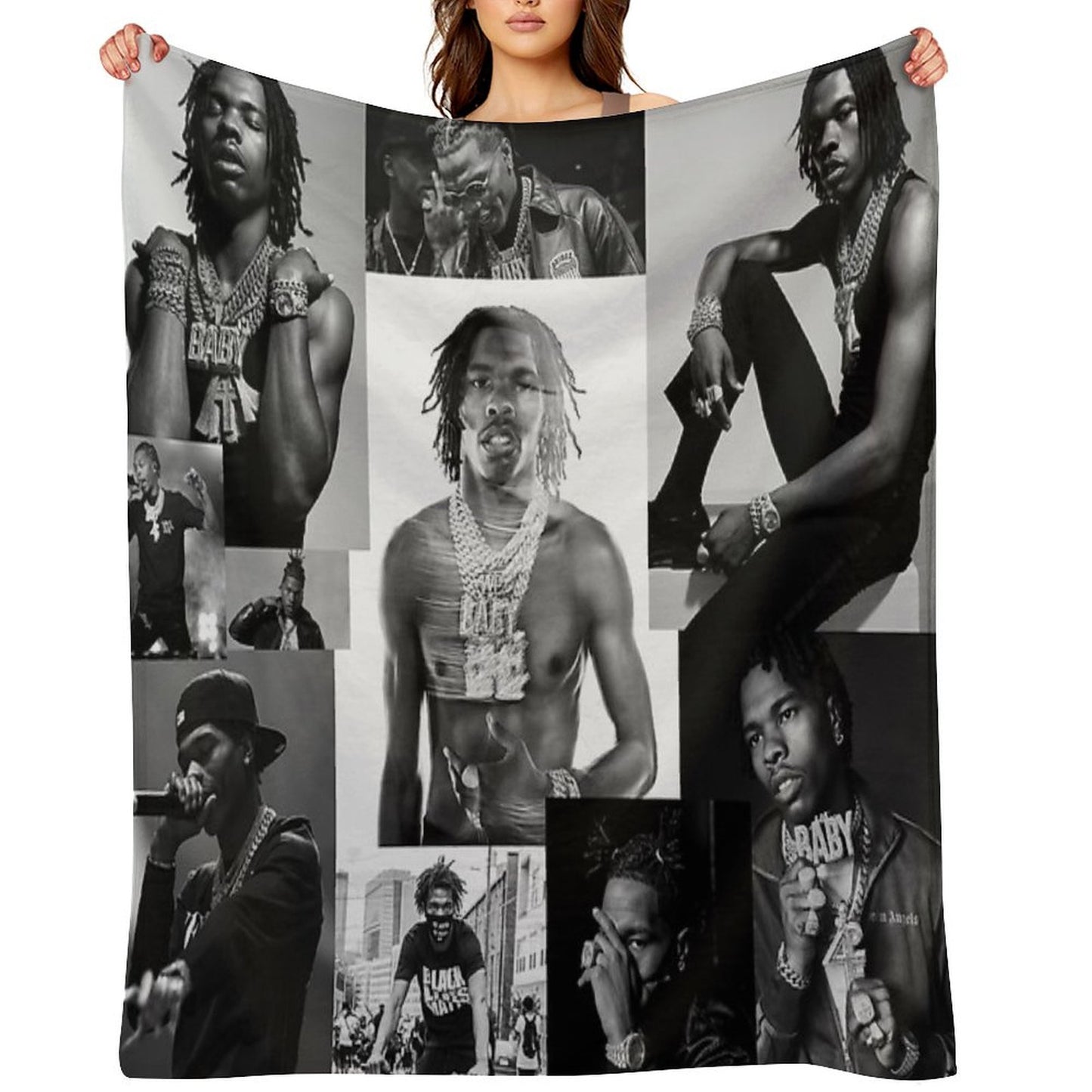 Lil Baby  B&W Collage Throw Blanket