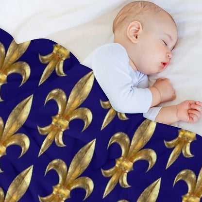 Fleur De Lys  Fleur De Lis 3D Gold Look Pattern, Large Corroded Throw Blanket