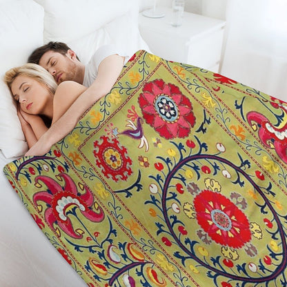 Lakai Suzani Uzbekistan Floral Embroidery Print Throw Blanket