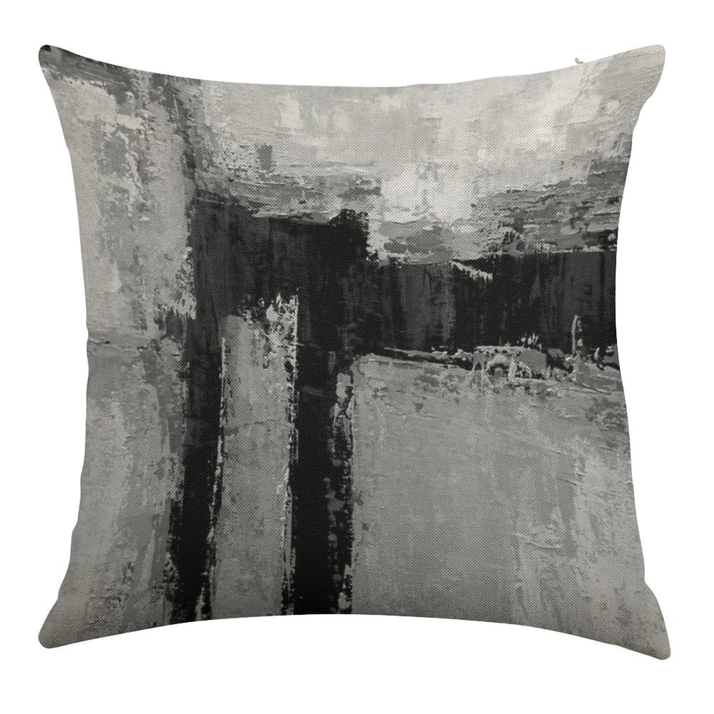 Gray Black Abstract Linen Throw Pillow Cover