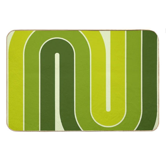 Retro Geometric Double Arch Design Green Bath Mat