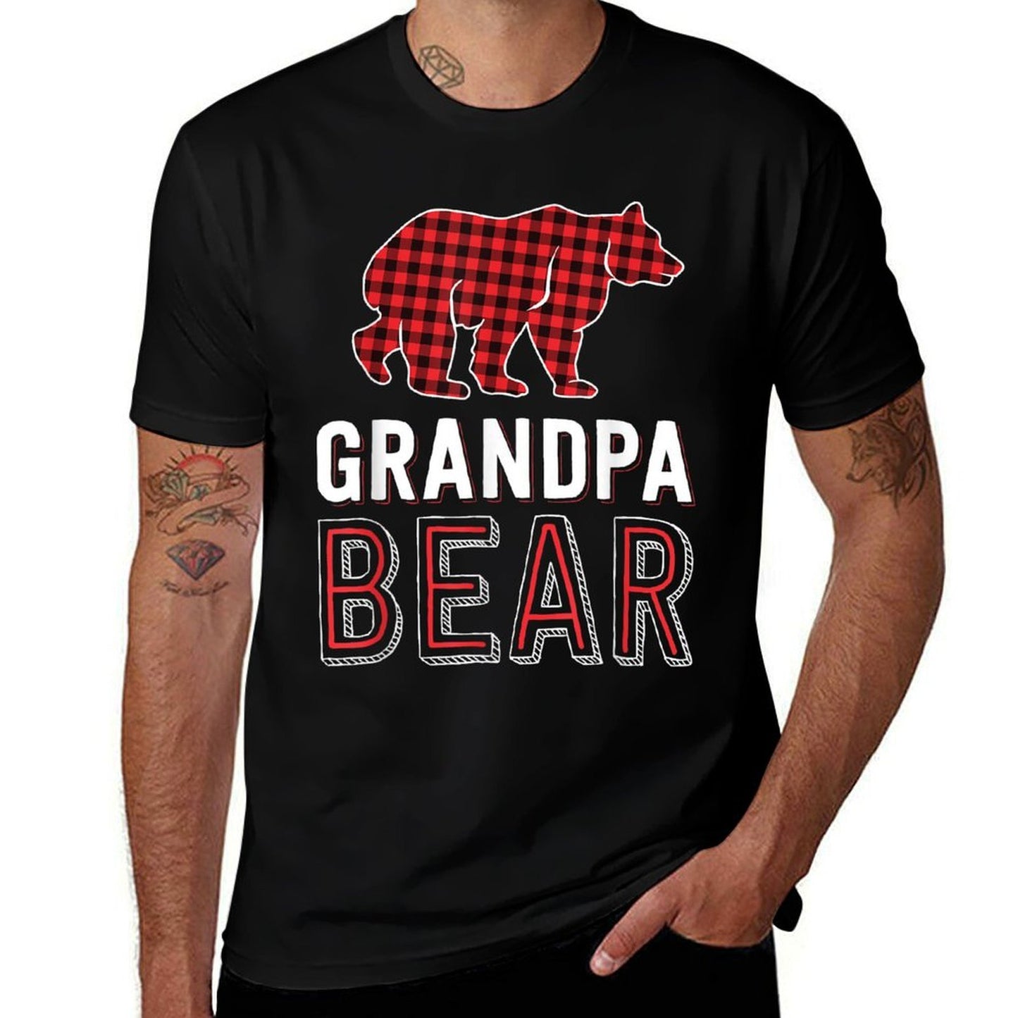 Grandpa Bear Red Buffalo Plaid Matching Family Christmas  Polyester Blend T-Shirt