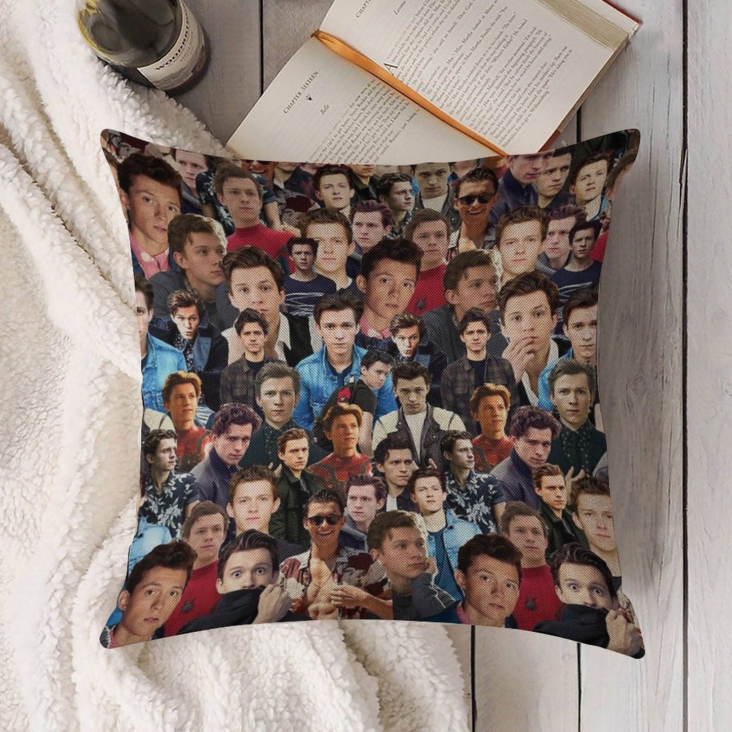 Tom Holland Collage Linen Throw Pillow Cover