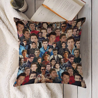 Tom Holland Collage Linen Throw Pillow Cover