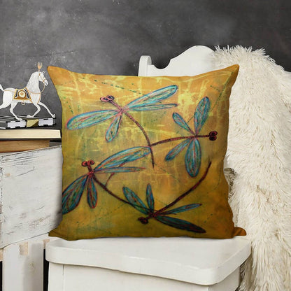 Dragonfly Haze Linen Throw Pillow Cover
