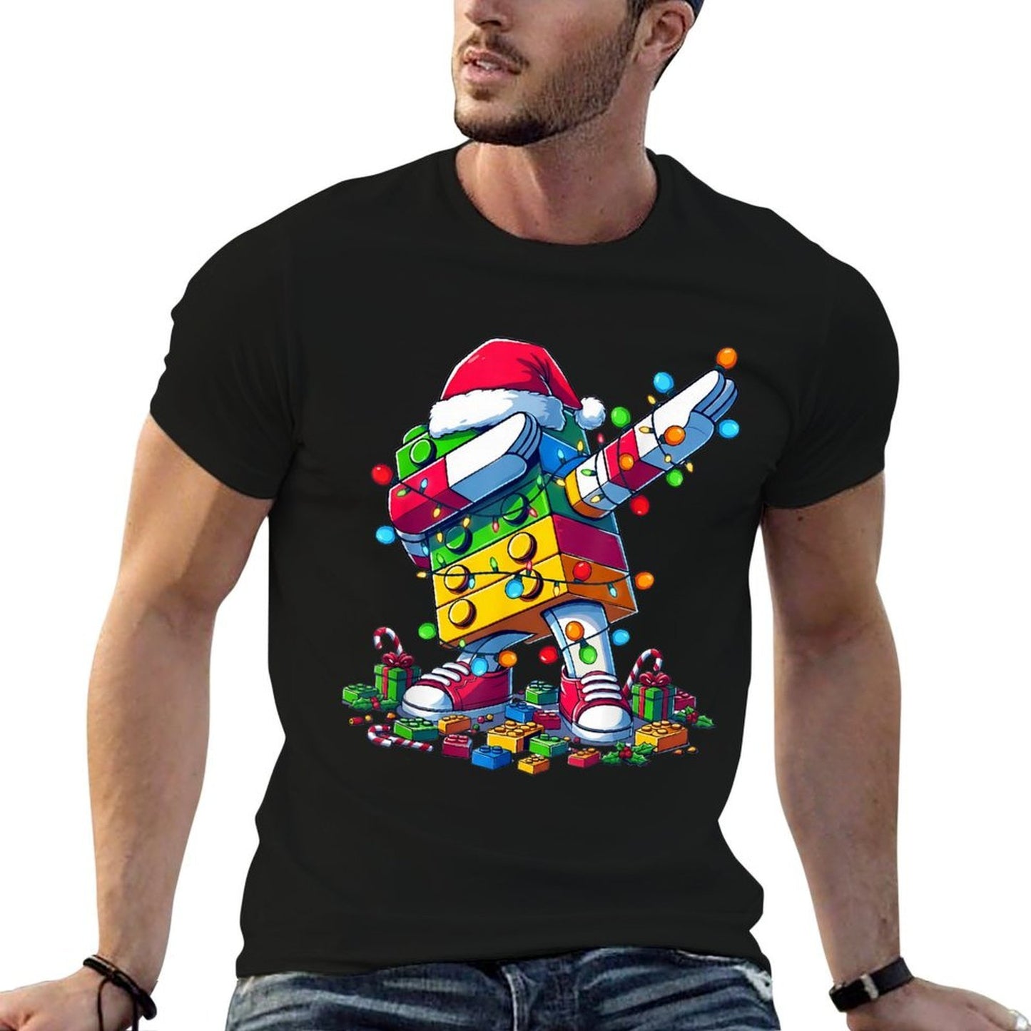 Master Builder Kids Building Blocks Dabbing Christmas Lights  Polyester Blend T-Shirt