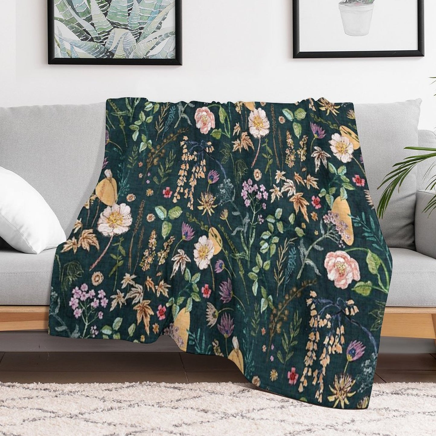 Hana Floral (teal) Throw Blanket
