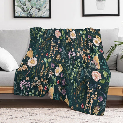 Hana Floral (teal) Throw Blanket