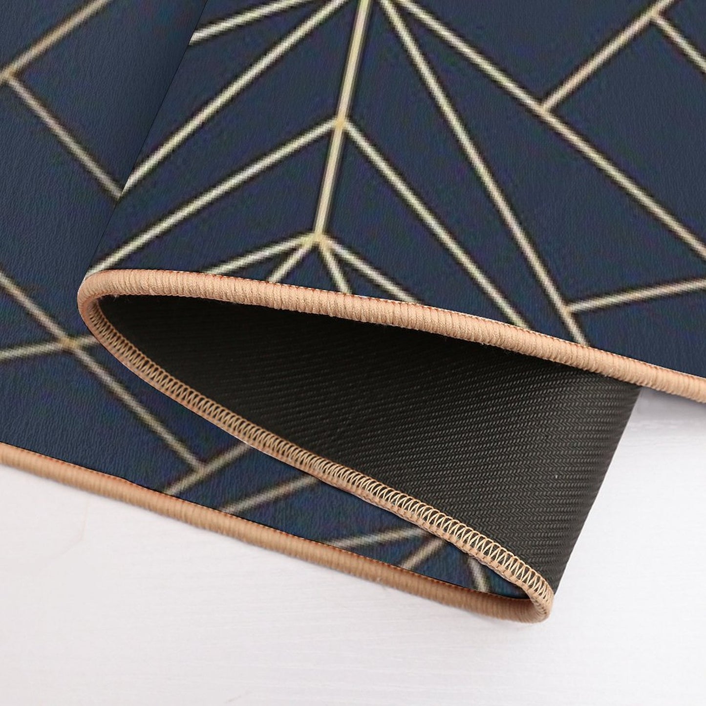 Elegant Geometric Copper Navy Blue Bath Mat
