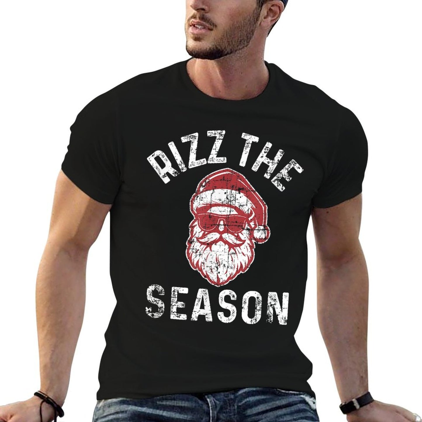 Rizz The Season Funny Christmas Rizzmas Santa Claus Rizzler  Polyester Blend T-Shirt