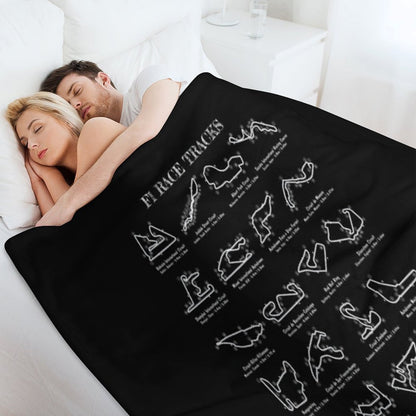F-1 Race Tracks  Vertical (White Stencil - No Background) Throw Blanket