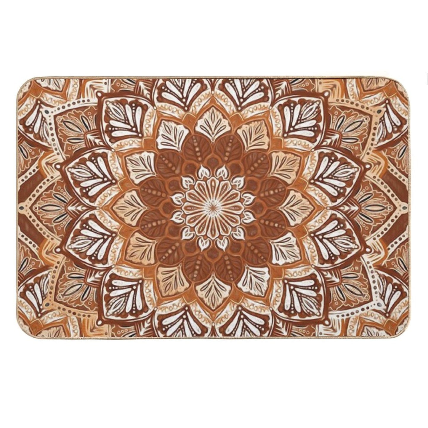 Boho Mandala in Monochrome Brown And Cream Bath Mat