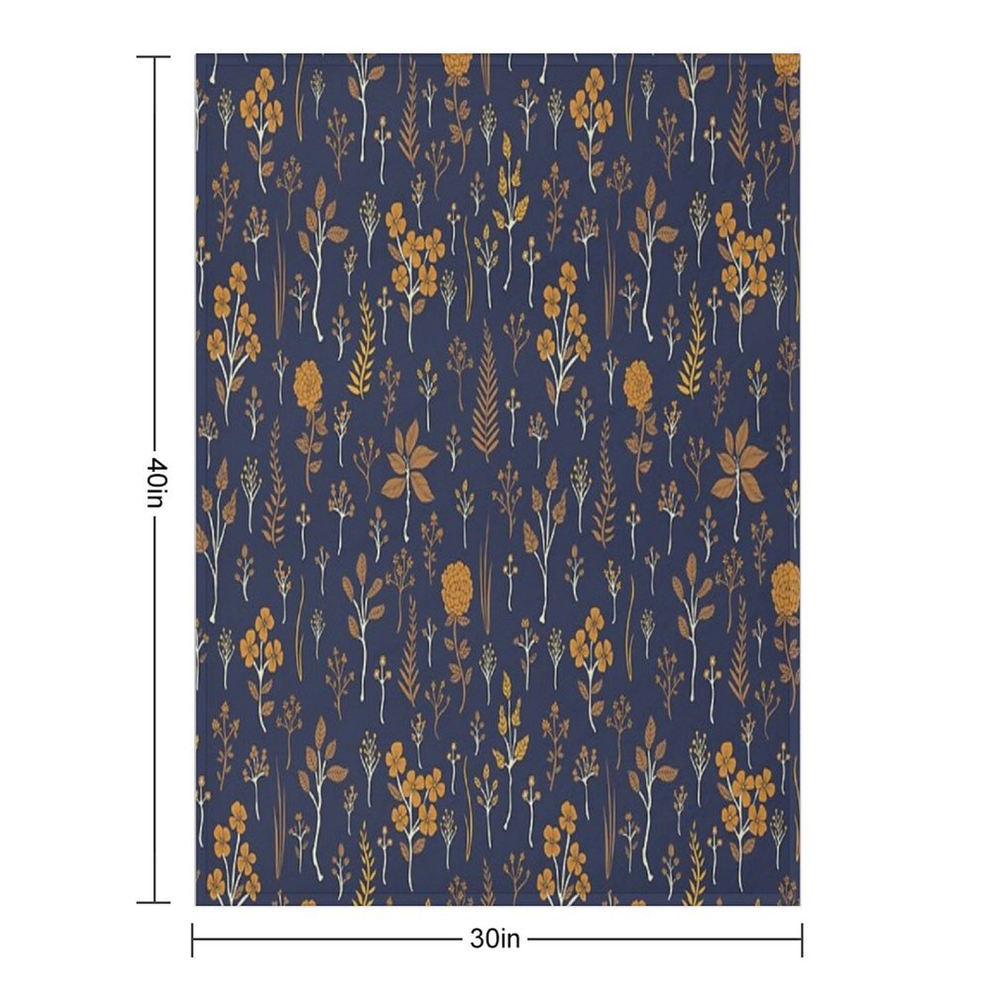 Navy Blue & Mustard Yellow Floral Pattern Throw Blanket