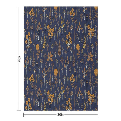 Navy Blue & Mustard Yellow Floral Pattern Throw Blanket