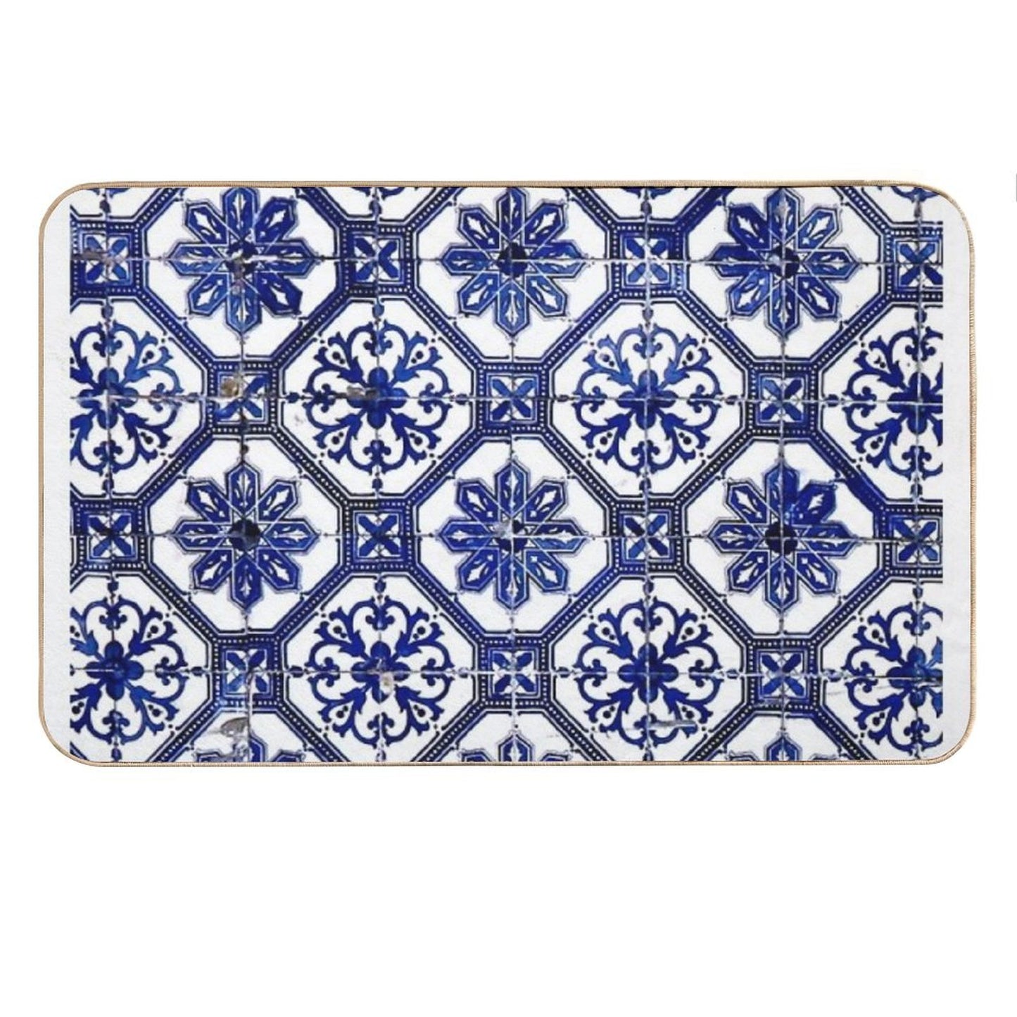 Blue And White Portuguese Tile Bath Mat