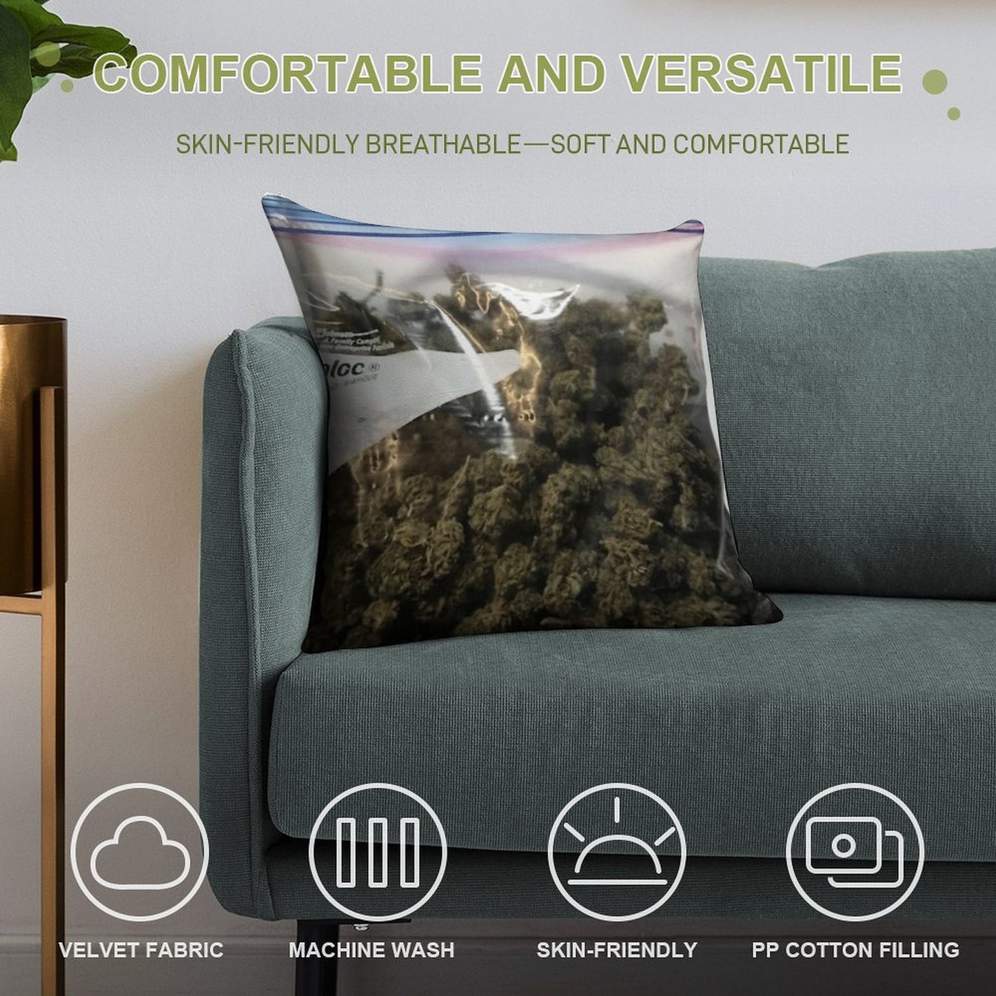 Weed Marijuana Extra Zip Pillow And Soft High-Density Material Throw Pillow