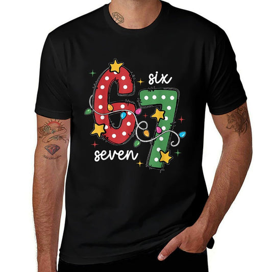 Christmas 6 7 Six Seven Funny Saying Meme Joke Xmas Lights  Slim-fit Cut T-Shirt