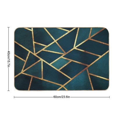 Midnight Green Gold Stone Geometric Bath Mat