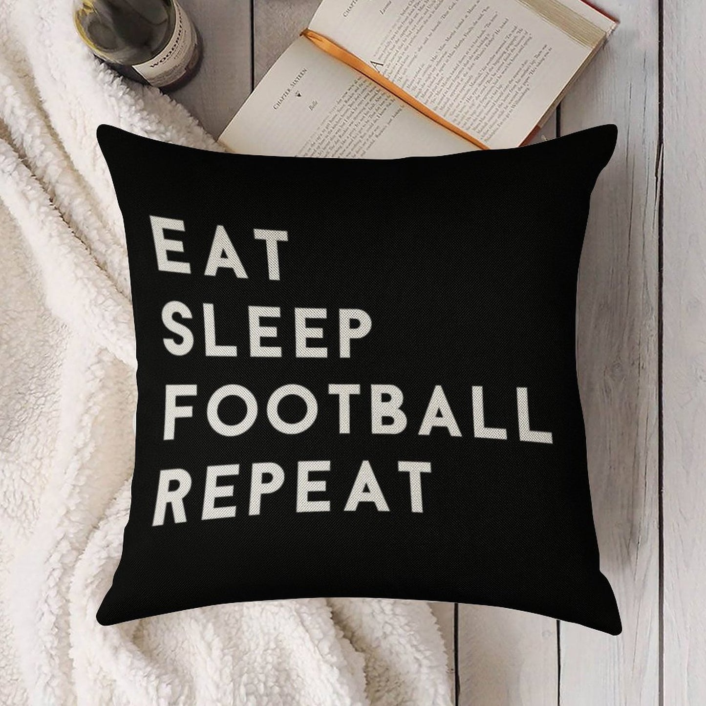 Eat Sleep Football Repeat Linen Throw Pillow Cover