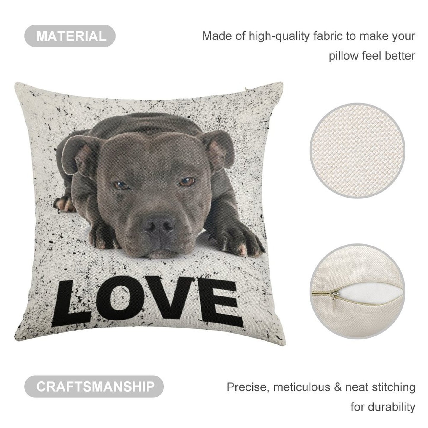 Love Is 4 Paws & Waggy Tail Blue Staffordshire Bull Terrier Linen Throw Pillow Cover