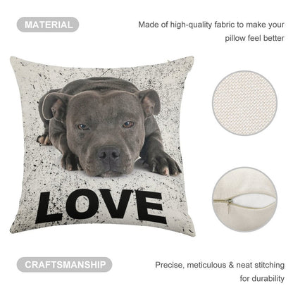 Love Is 4 Paws & Waggy Tail Blue Staffordshire Bull Terrier Linen Throw Pillow Cover