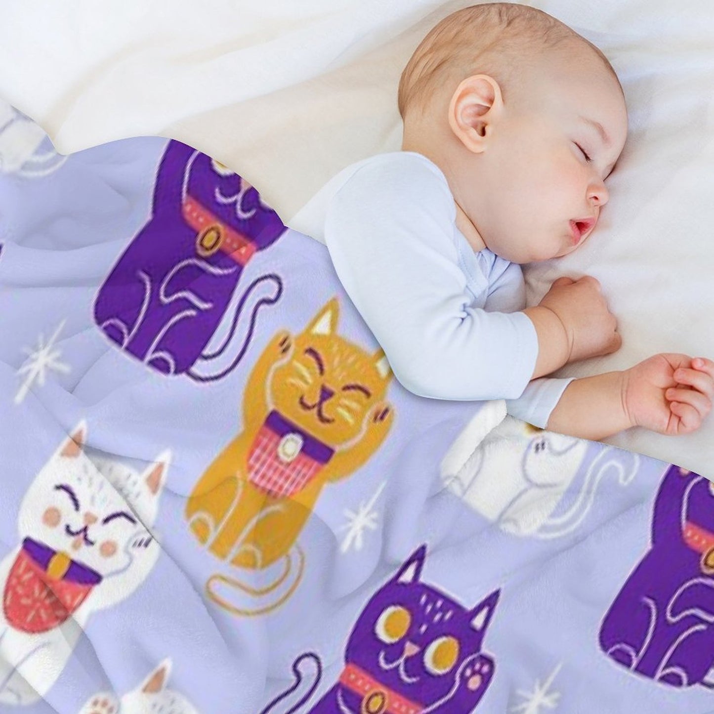 Lucky Kitty Cats Maneki-Neko Waving Beckoning Cat Throw Blanket