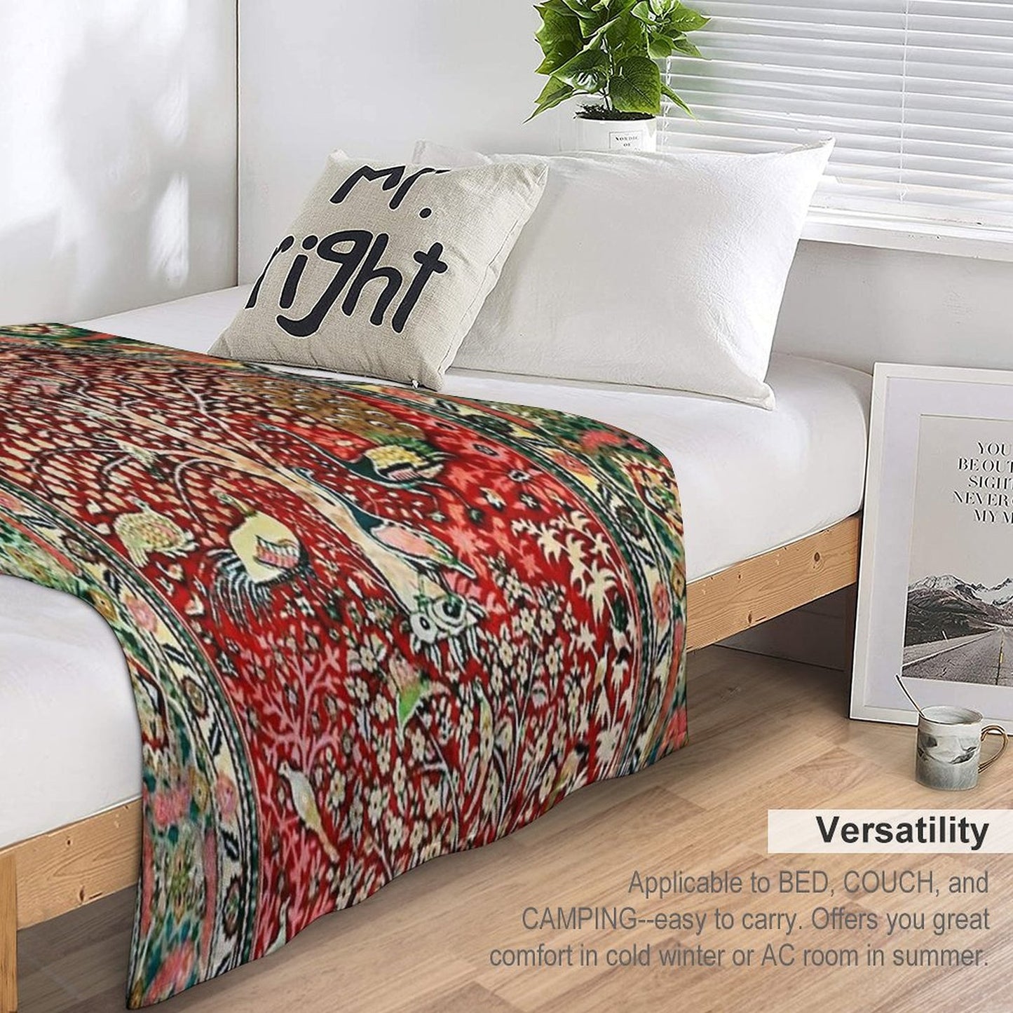 Antique Persian Rug Bird Tree Flowers Ca. 1600 Print Throw Blanket