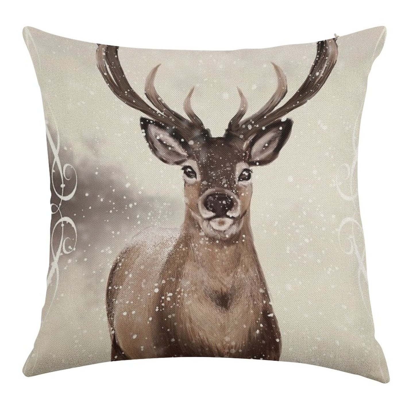 Winter Deer Linen Throw Pillow Cover