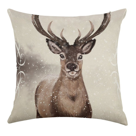 Winter Deer Linen Throw Pillow Cover