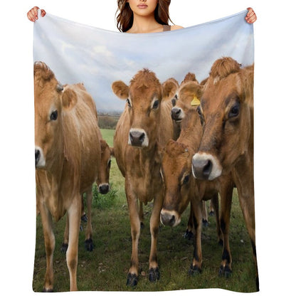 Curious Jersey Cows Throw Blanket