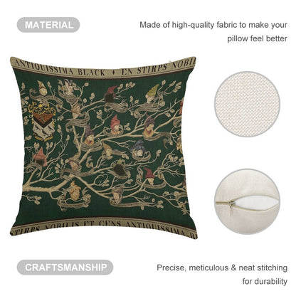 Noble House of Black Family Tree Linen Throw Pillow Cover