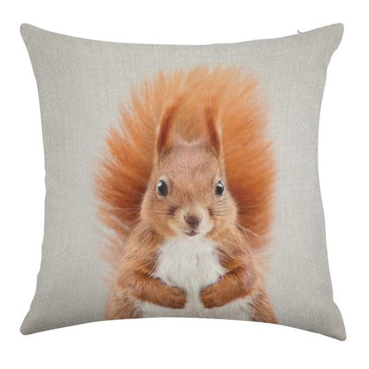 Squirrel 2 - Colorful Linen Throw Pillow Cover