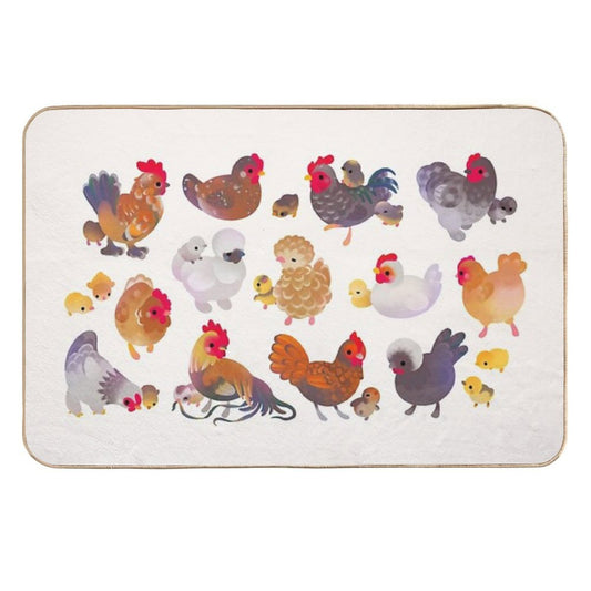 Chicken And Chick - Pastel  Dirt-Trapping Bath Mat