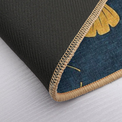 Ginkgo Biloba -  Gingko Leaves  - Blue Bath Mat