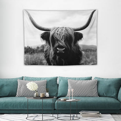 Scottish Highland Cattle - Black And White Animal Photography Tapestry