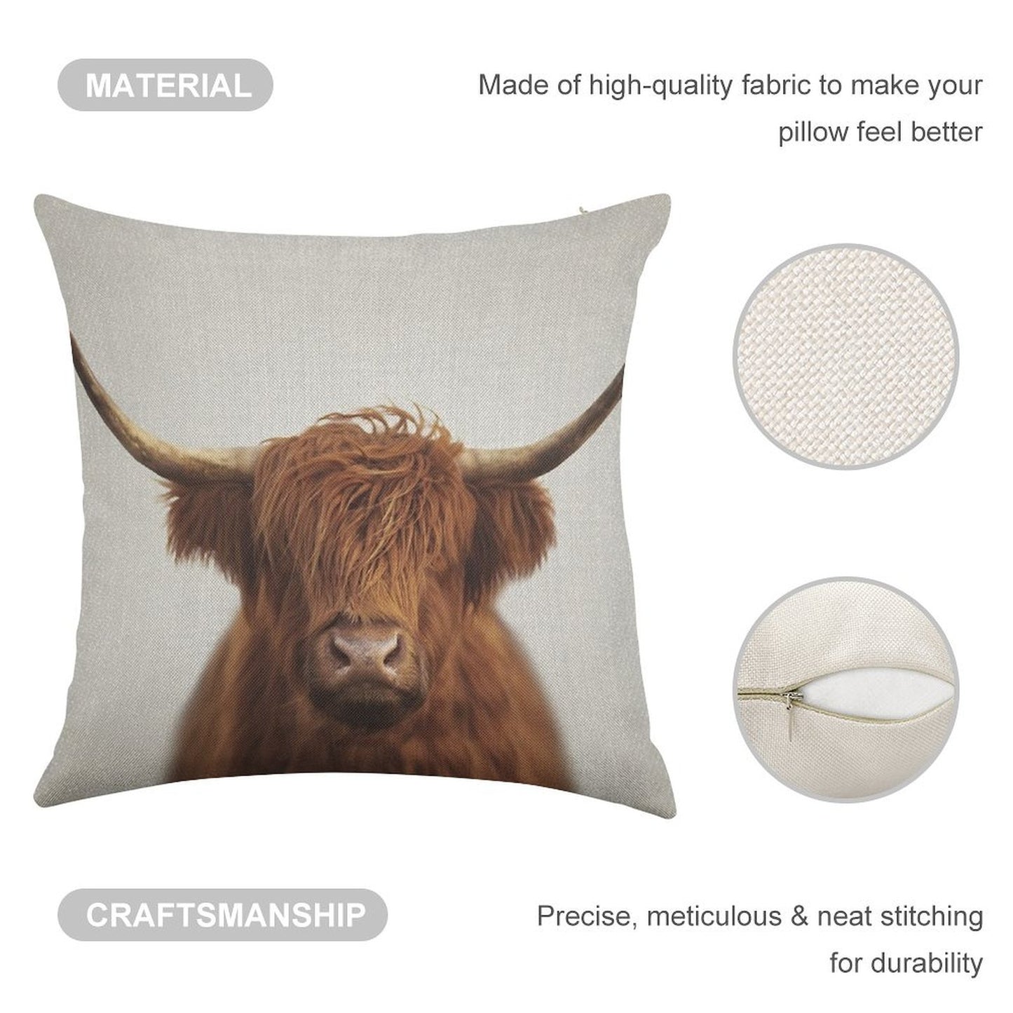 Highland Cow - Colorful Linen Throw Pillow Cover
