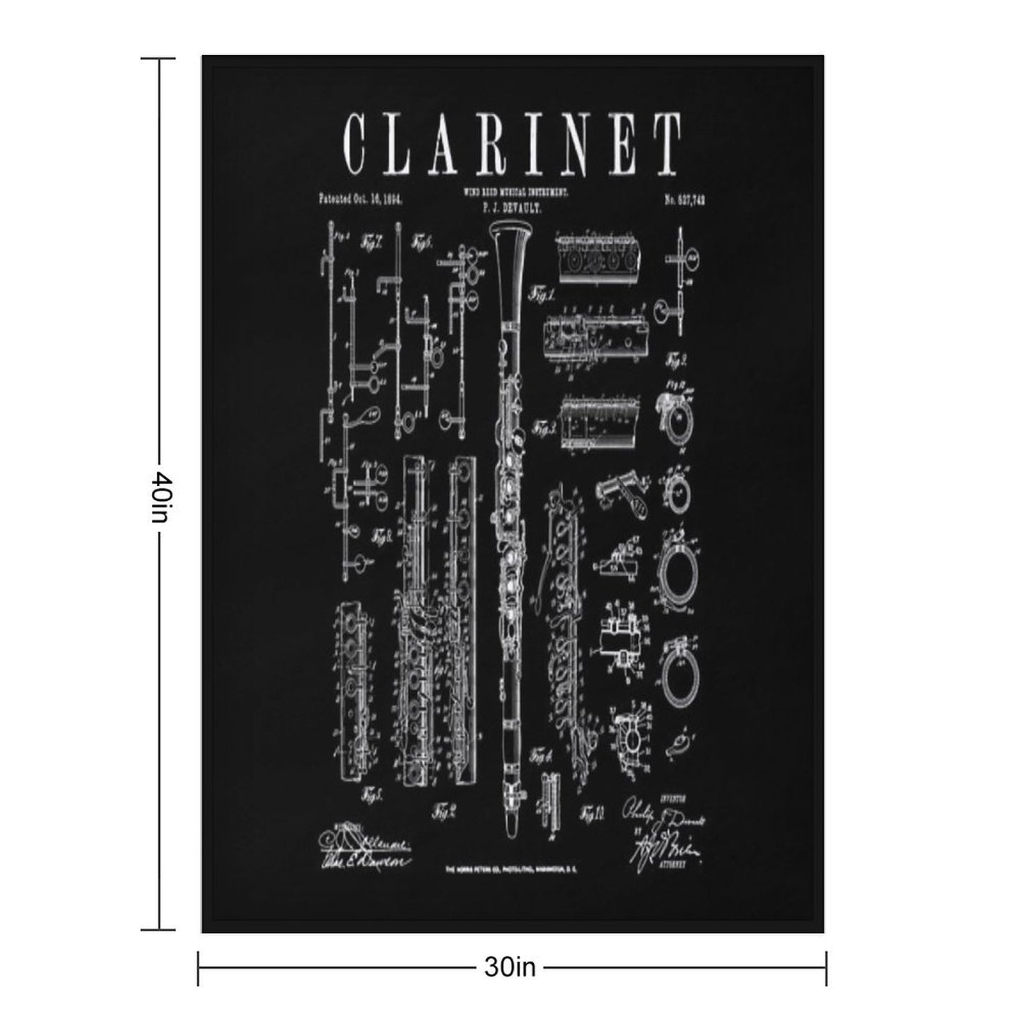 Clarinet Vintage Patent Clarinetist Drawing Print Throw Blanket