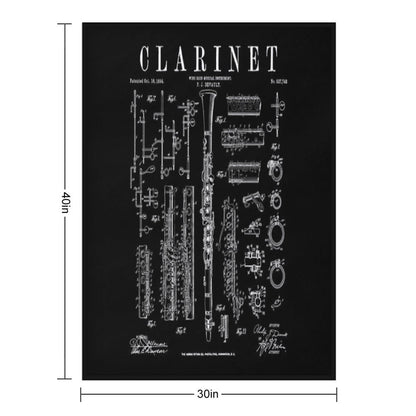 Clarinet Vintage Patent Clarinetist Drawing Print Throw Blanket