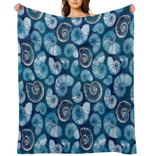 Nautilus Fossils in Sapphire Blue Throw Blanket