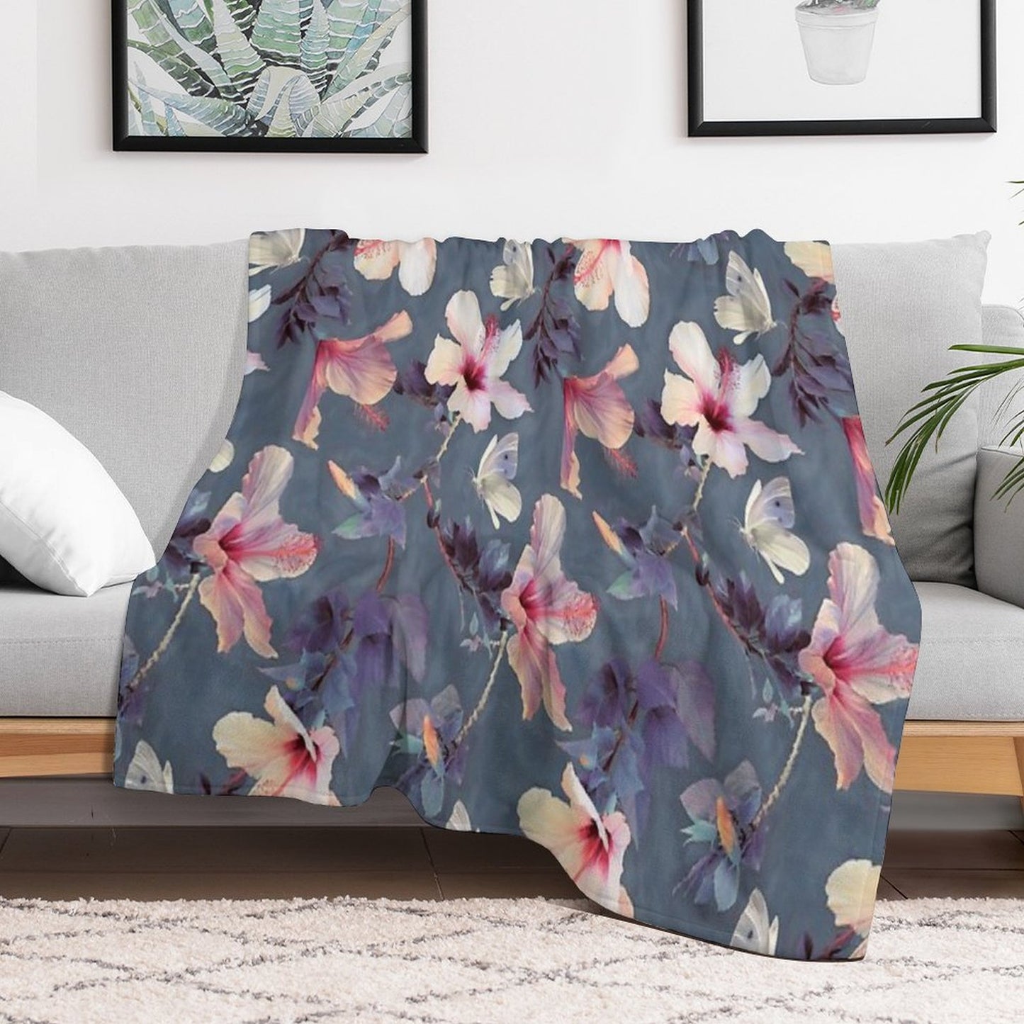 Butterflies And Hibiscus Flowers - A Painted Pattern Throw Blanket
