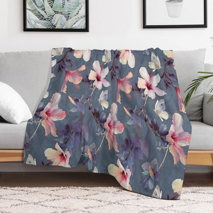 Butterflies And Hibiscus Flowers - A Painted Pattern Throw Blanket