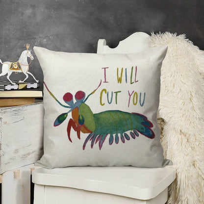 Mantis Shrimp Threat Linen Throw Pillow Cover