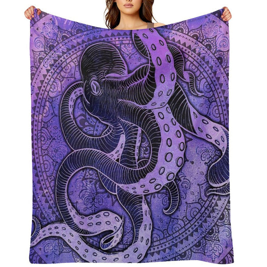Octopus on Damask - Purple Edition Throw Blanket